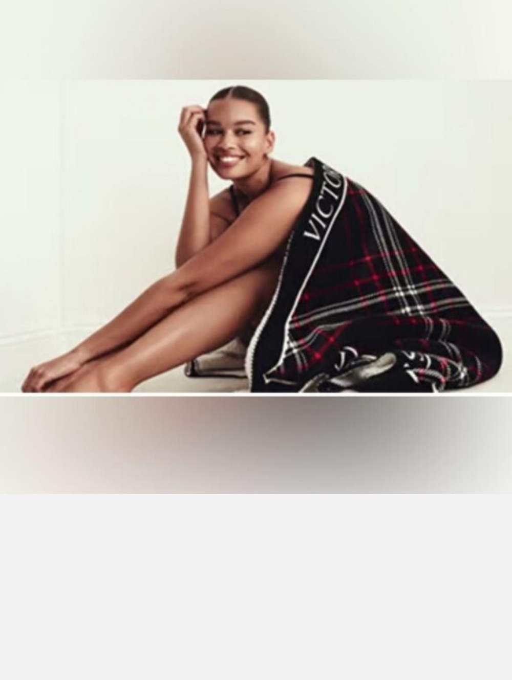 NWT Victoria's Secret Black Red & White Plaid Sherpa Blanket.